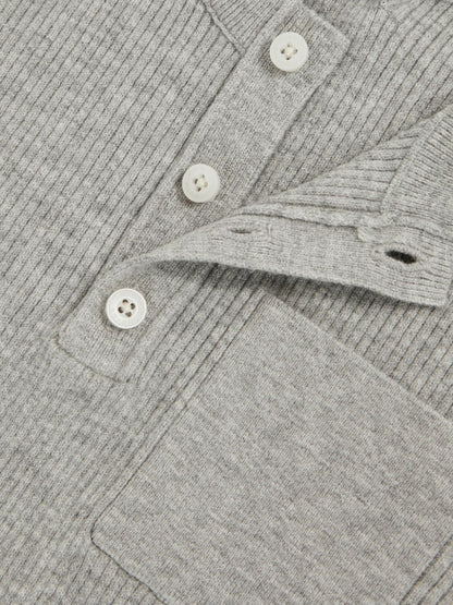 Reiss Affordable - 3-9 yrs Cotton-Blend Rib-Knit Henley Top in Mid Grey Melange