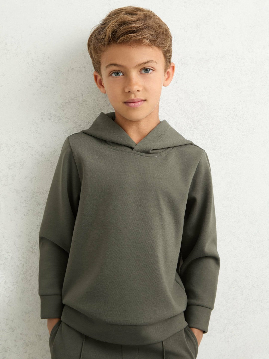 Reiss 3-9 yrs Interlock Jersey Hoodie in Dark Sage