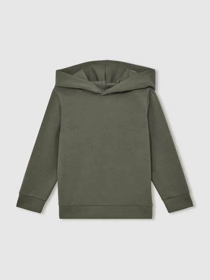 Reiss 3-9 yrs Interlock Jersey Hoodie in Dark Sage