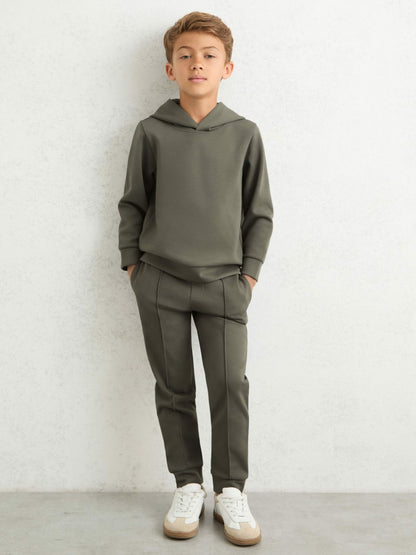 Reiss 3-9 yrs Interlock Jersey Hoodie in Dark Sage