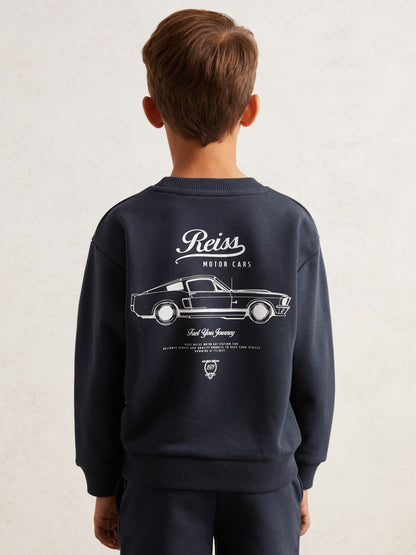Reiss 3-9 yrs Cotton Blend Motor Cars Sweatshirt in Washed Blue