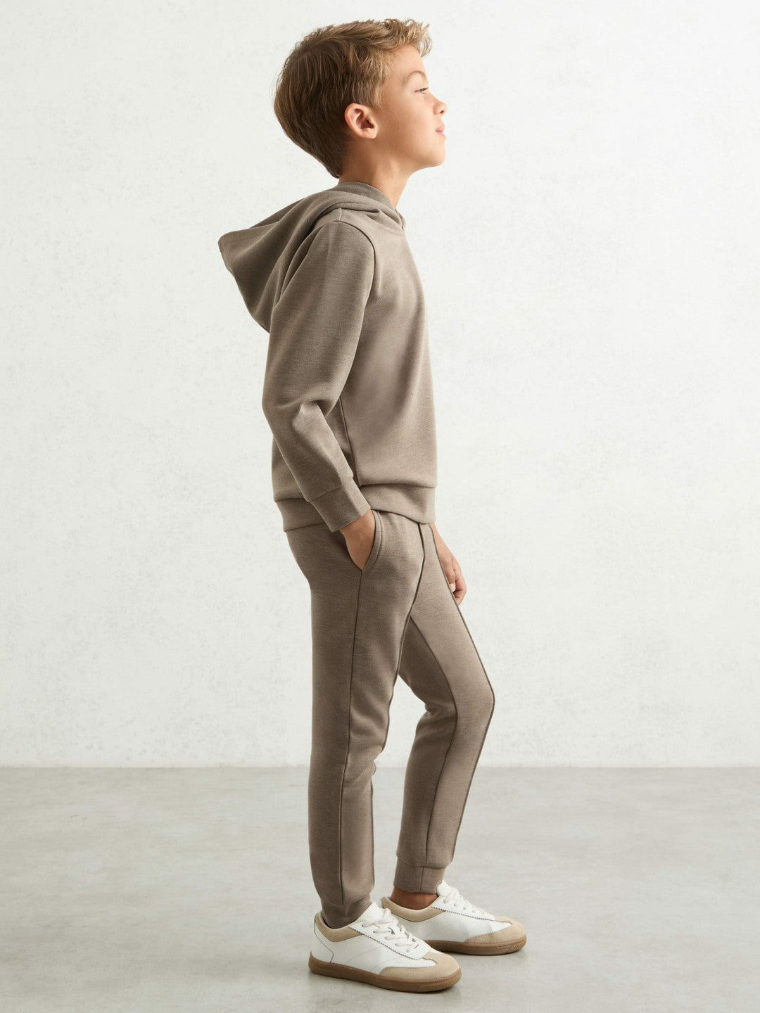 Reiss Interlock-Jersey Hoodie in Taupe Brown