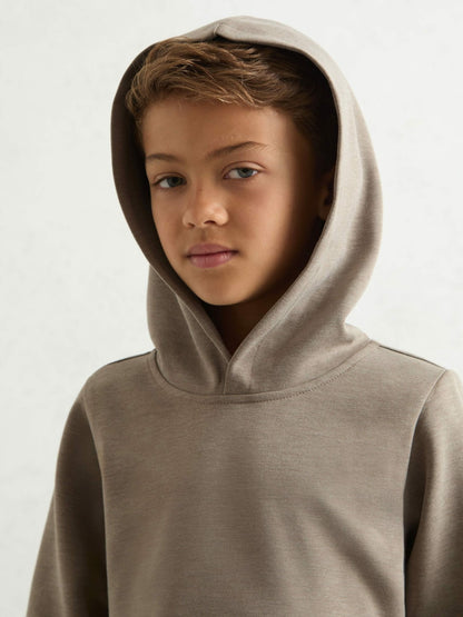 Reiss Interlock-Jersey Hoodie in Taupe Brown
