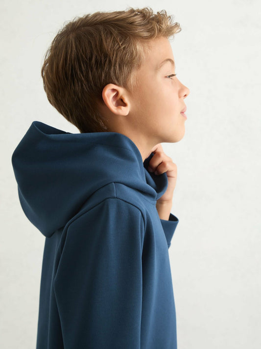 Reiss Affordable - Interlock Jersey Hoodie in Ocean Blue
