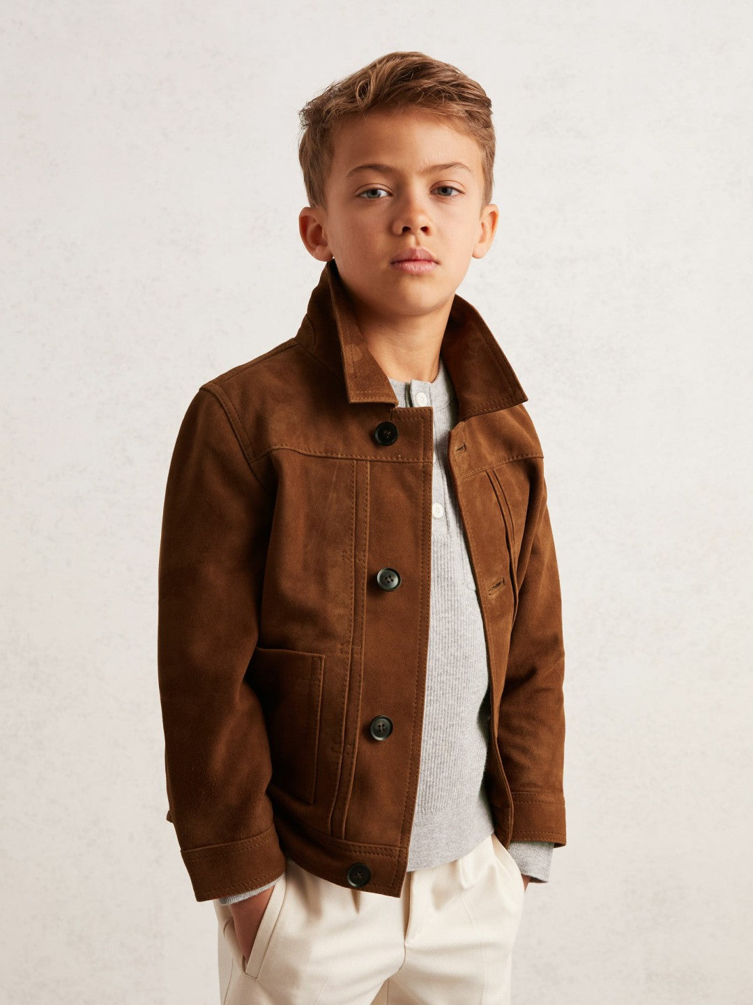 Reiss Value - 13-14 yrs Suede Worker Jacket in Tobacco Brown