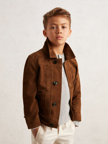 Reiss Value - 13-14 yrs Suede Worker Jacket in Tobacco Brown