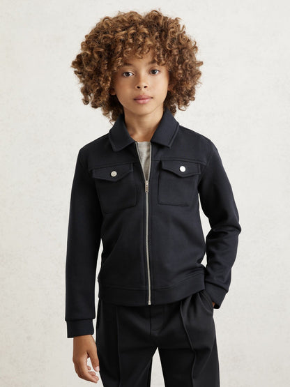 Reiss Affordable - 3-9 yrs Interlock Zip Through Overshirt in Navy Blue