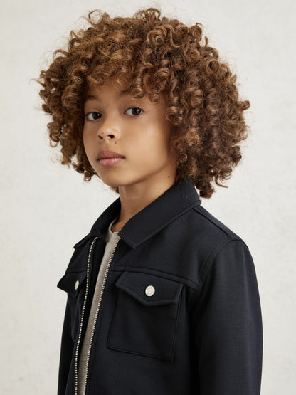 Reiss Affordable - 3-9 yrs Interlock Zip Through Overshirt in Navy Blue