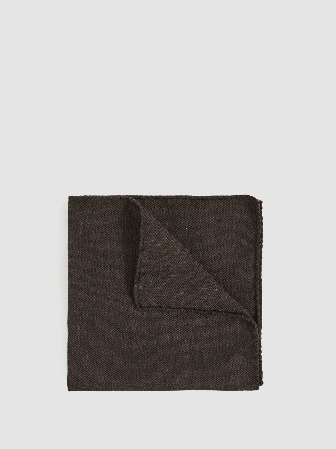 Reiss Popular Choice - Silk Blend Herringbone Pocket Square in Chocolate Brown