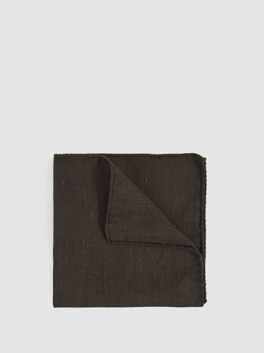 Reiss Popular Choice - Silk Blend Herringbone Pocket Square in Chocolate Brown