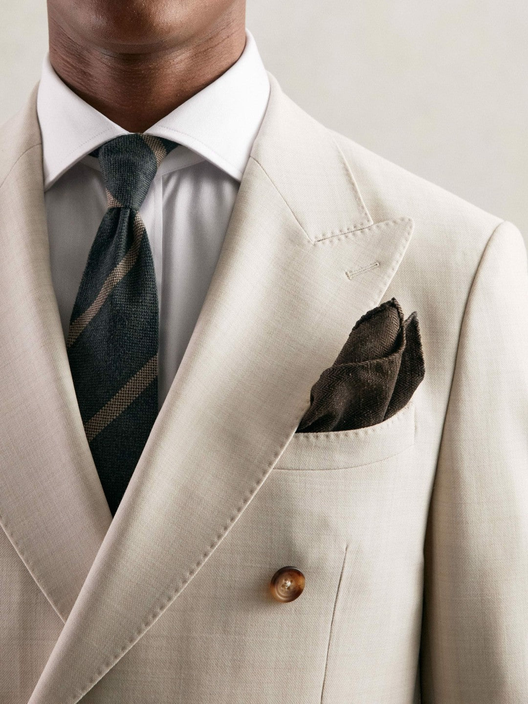 Reiss Popular Choice - Silk Blend Herringbone Pocket Square in Chocolate Brown