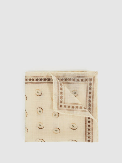 Reiss Sale - Wool Motif Print Pocket Square in Off White
