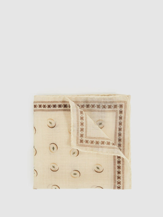 Reiss Sale - Wool Motif Print Pocket Square in Off White