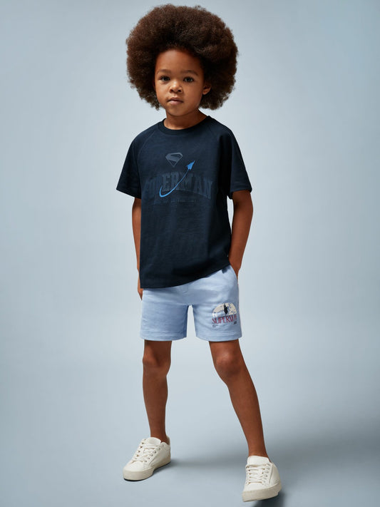 Reiss Affordable - 9-13 yrs Superman Raglan Logo T-Shirt in Navy Blue