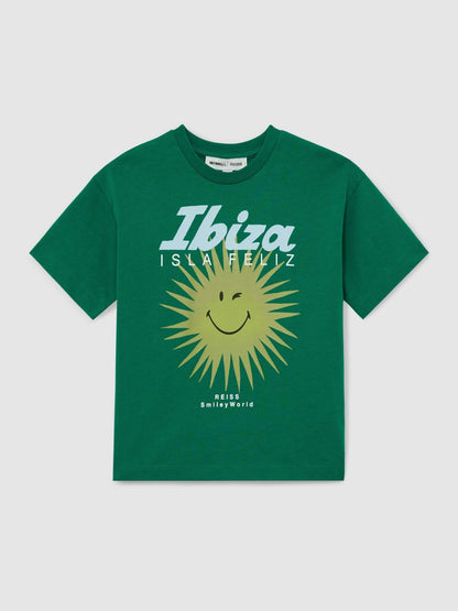 Reiss Featured - 13-14 yrs SmileyWorld Sun Motif T-Shirt in Bright Green