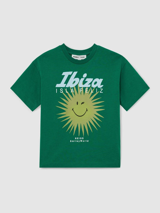 Reiss Featured - 13-14 yrs SmileyWorld Sun Motif T-Shirt in Bright Green