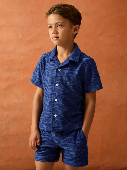 Reiss 3-9 yrs SmileyWorld Wave Texture Shirt in Bright Blue