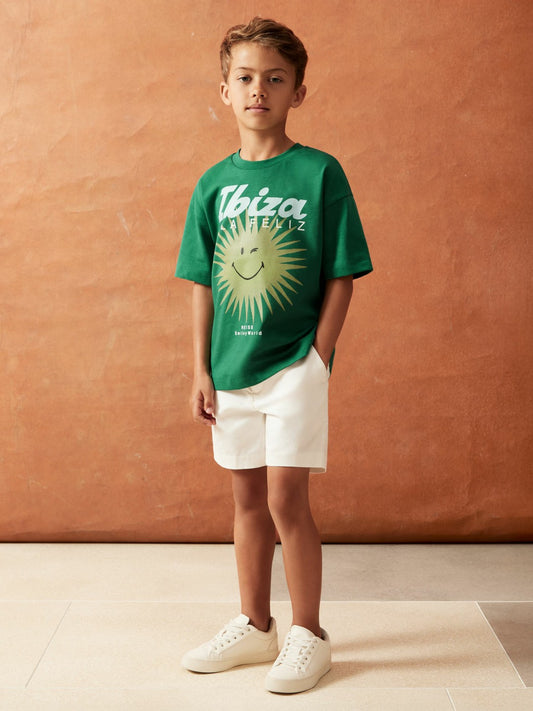 Reiss 3-9 yrs SmileyWorld Sun Motif T-Shirt in Bright Green