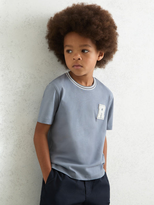 Reiss 3-9 yrs Cotton Letter Patch T-Shirt in Airforce Blue