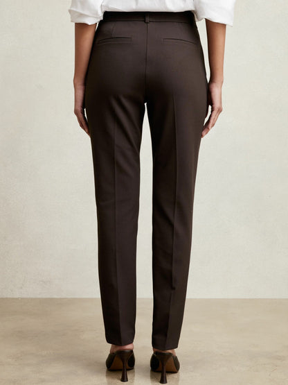 Reiss Deal - Petite Pintuck Tapered Trousers in Chocolate Brown