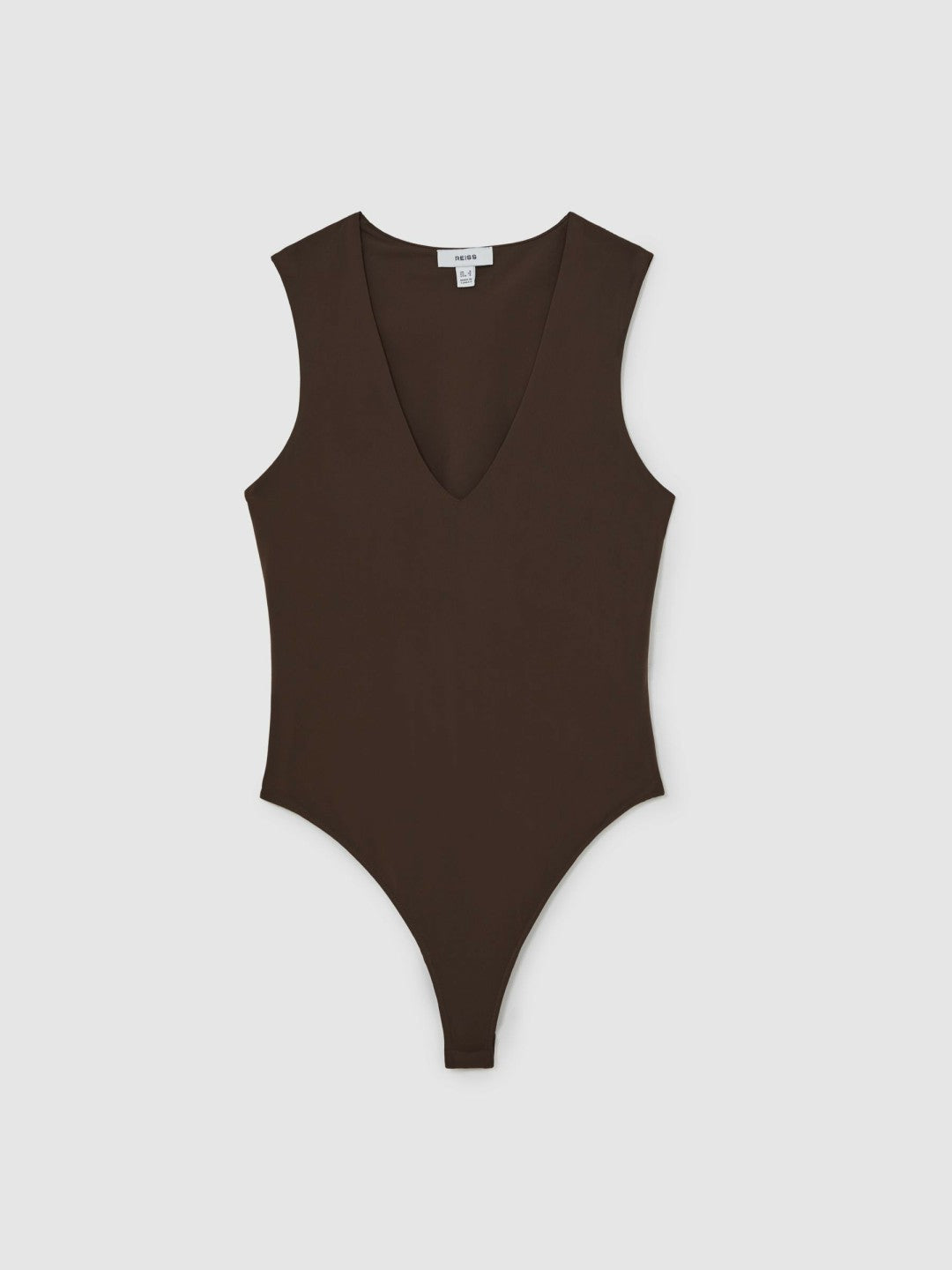 Reiss Savings - V-Neck Sleeveless Bodysuit in Chocolate Brown