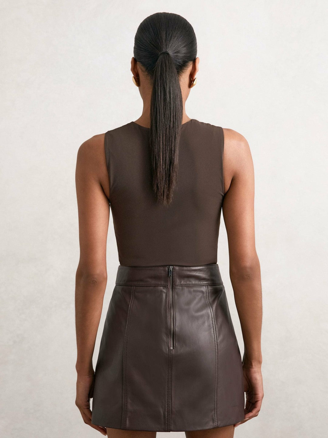 Reiss Savings - V-Neck Sleeveless Bodysuit in Chocolate Brown