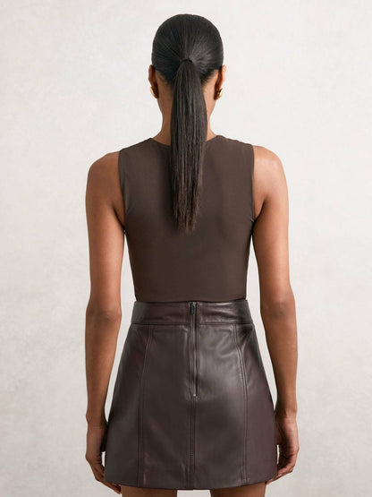 Reiss Savings - V-Neck Sleeveless Bodysuit in Chocolate Brown