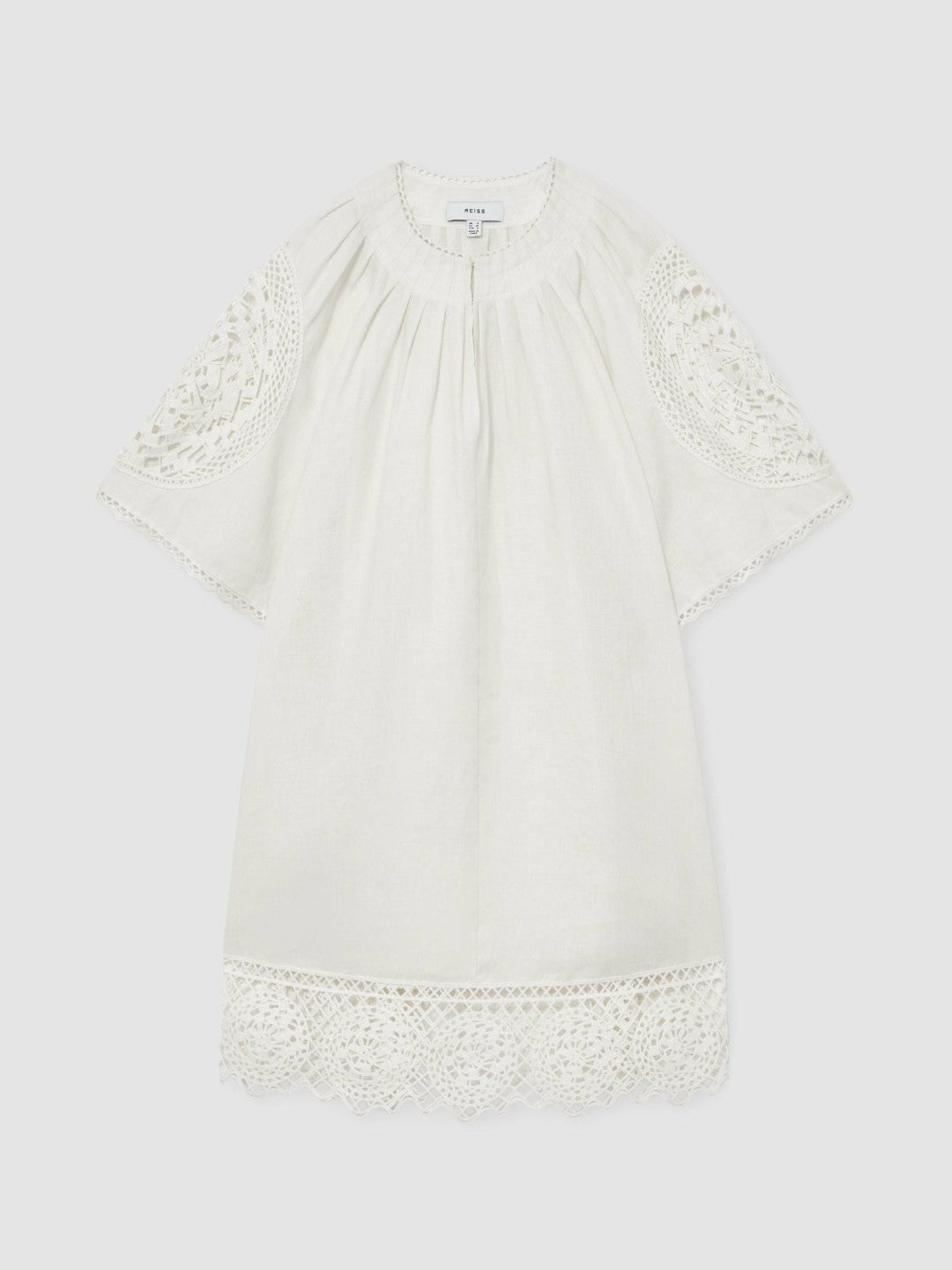 Reiss Linen Embroidered Shift Dress in Ivory