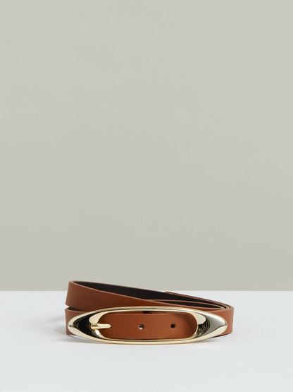 Reiss Deal - Leather Oval-Buckle Belt in Tan