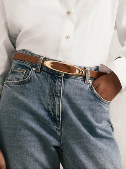 Reiss Deal - Leather Oval-Buckle Belt in Tan