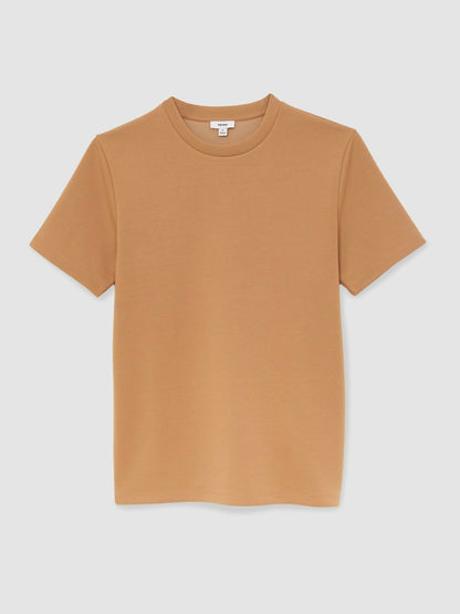 Reiss Best Seller - Interlock Jersey Crew Neck T-Shirt in Light Camel Brown