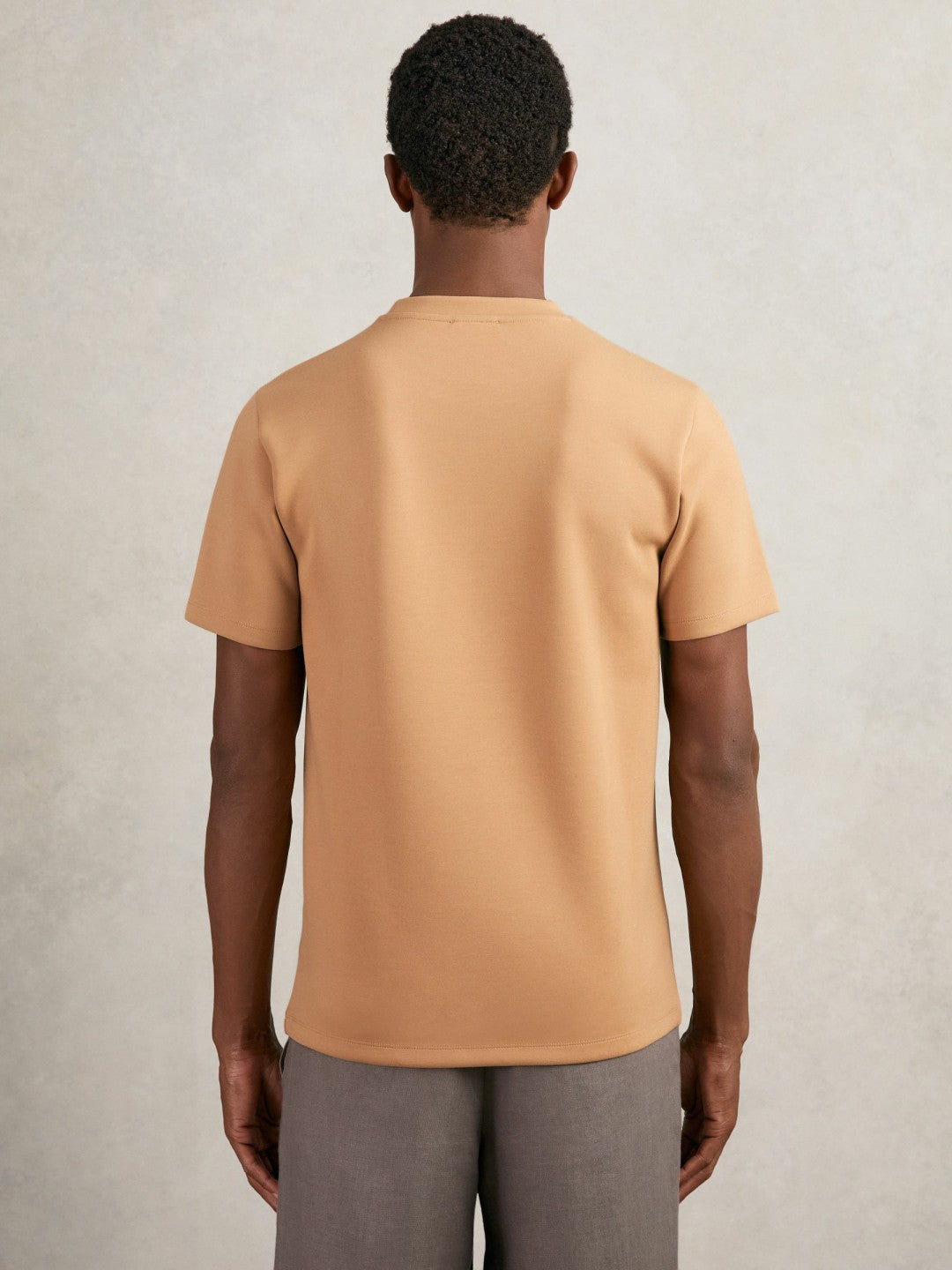 Reiss Best Seller - Interlock Jersey Crew Neck T-Shirt in Light Camel Brown