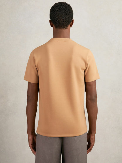 Reiss Best Seller - Interlock Jersey Crew Neck T-Shirt in Light Camel Brown