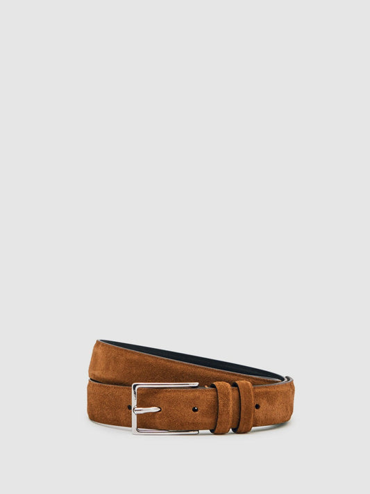 Reiss Value - Suede Belt in Tobacco Brown