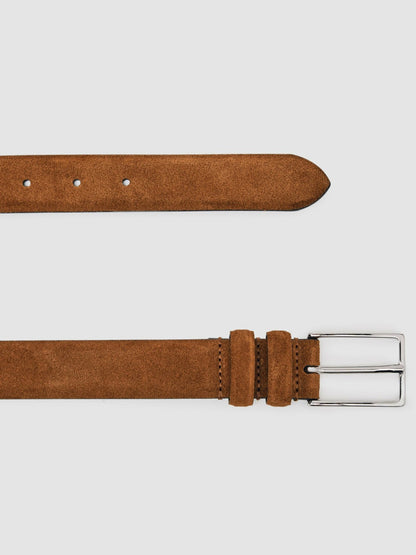 Reiss Value - Suede Belt in Tobacco Brown