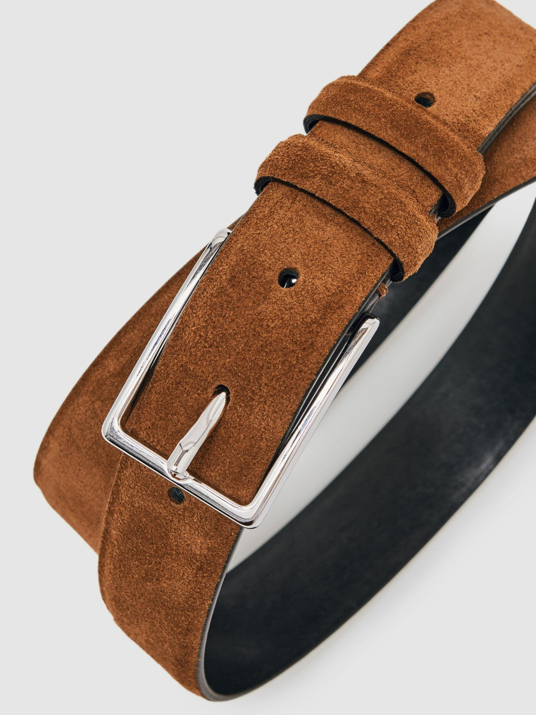 Reiss Value - Suede Belt in Tobacco Brown