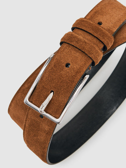 Reiss Value - Suede Belt in Tobacco Brown