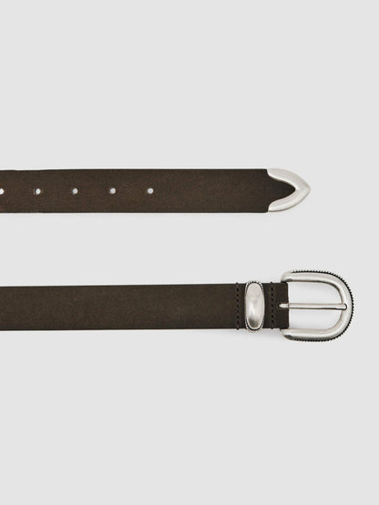 Reiss Savings - Suede Western-Style Belt in Dark Brown