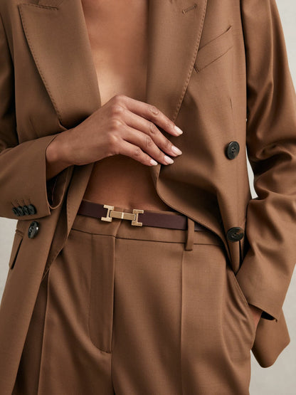 Reiss Popular Choice - Leather Square Hinge Belt in Burgundy