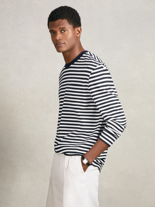 Reiss Offer - Striped Crew-Neck T-Shirt in Navy/White