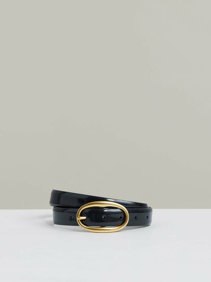 Reiss Offer - Patent Leather Oval Buckle Belt in Navy