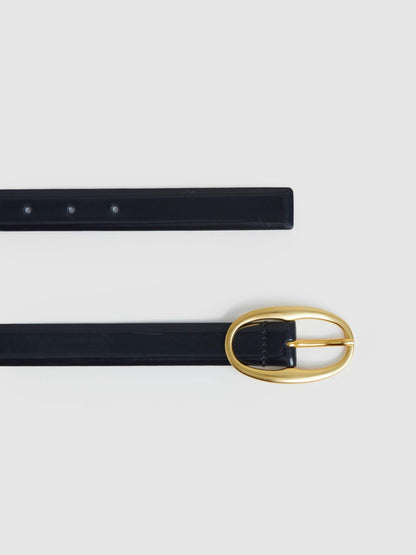 Reiss Offer - Patent Leather Oval Buckle Belt in Navy