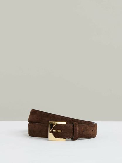 Reiss Featured - Suede Square Buckle Belt in Chocolate