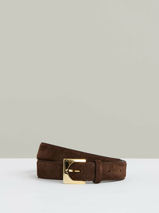 Reiss Featured - Suede Square Buckle Belt in Chocolate