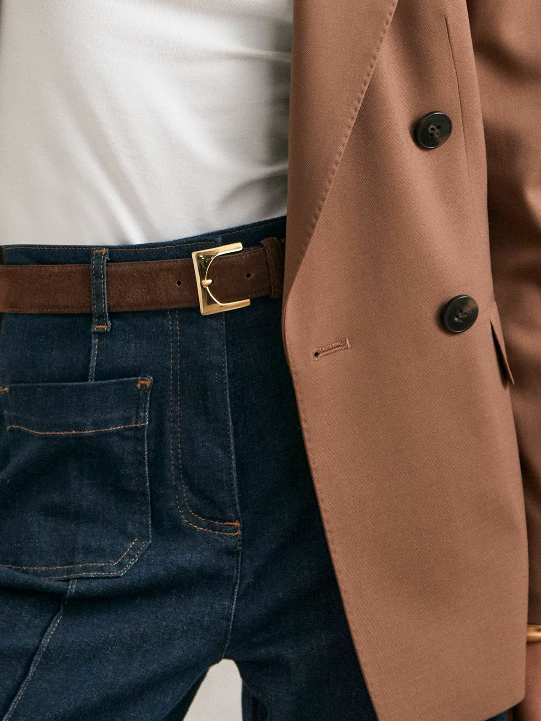 Reiss Featured - Suede Square Buckle Belt in Chocolate