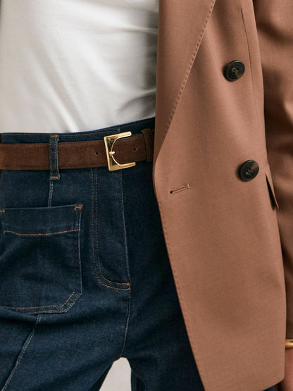 Reiss Featured - Suede Square Buckle Belt in Chocolate