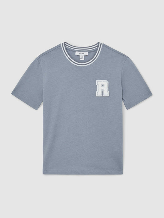 Reiss Offer - 13-14 yrs Cotton Letter Patch T-Shirt in Airforce Blue