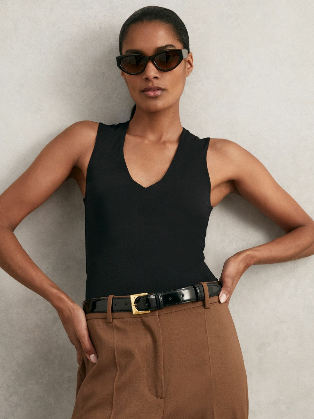 Reiss Affordable - Suede Square Buckle Belt in Black
