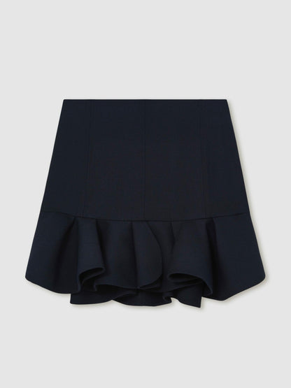 Reiss Best Seller - Ruffle-Hem Mini Skirt in Navy