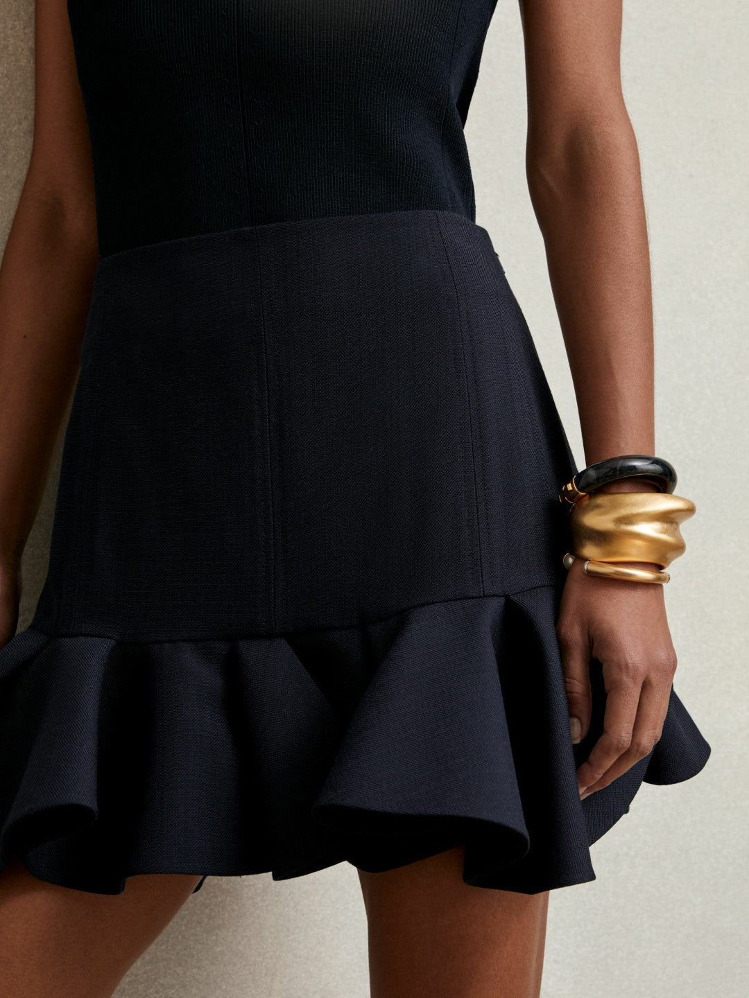 Reiss Best Seller - Ruffle-Hem Mini Skirt in Navy